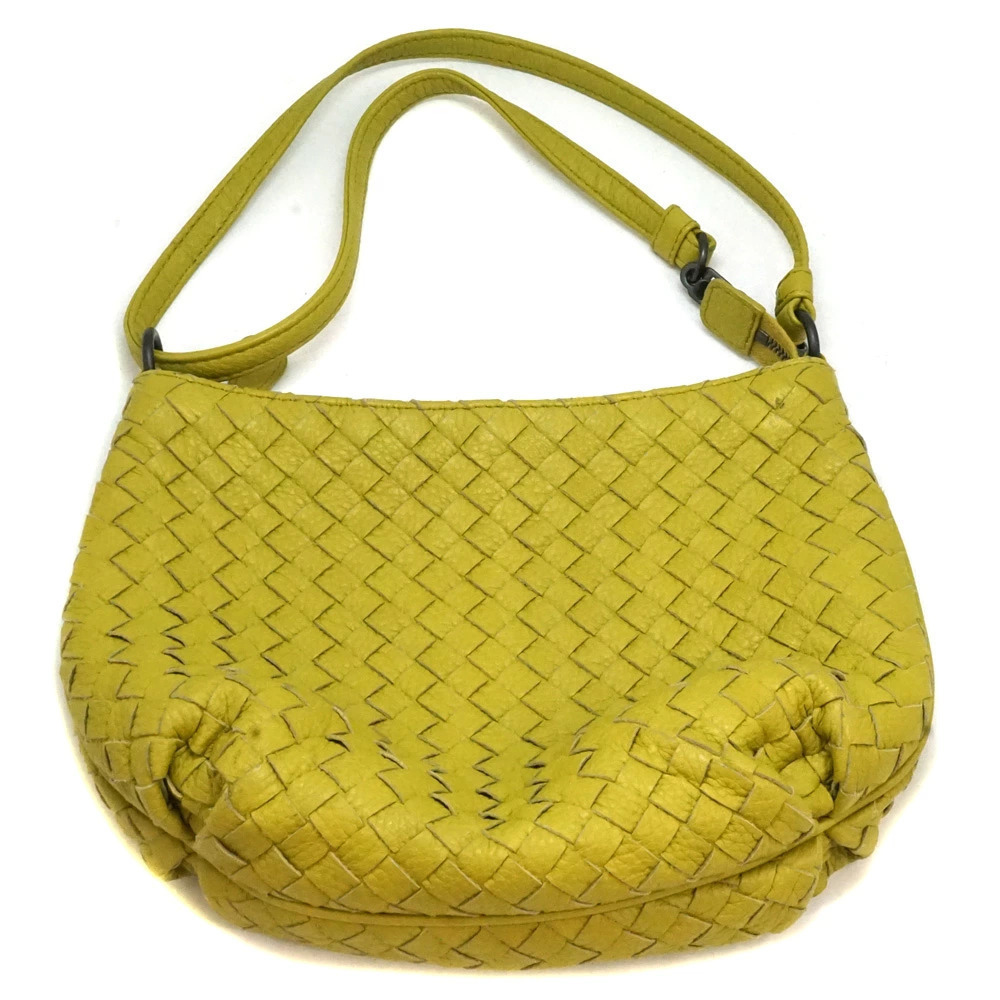 Bottega Veneta leather handbag bag yellow mustard